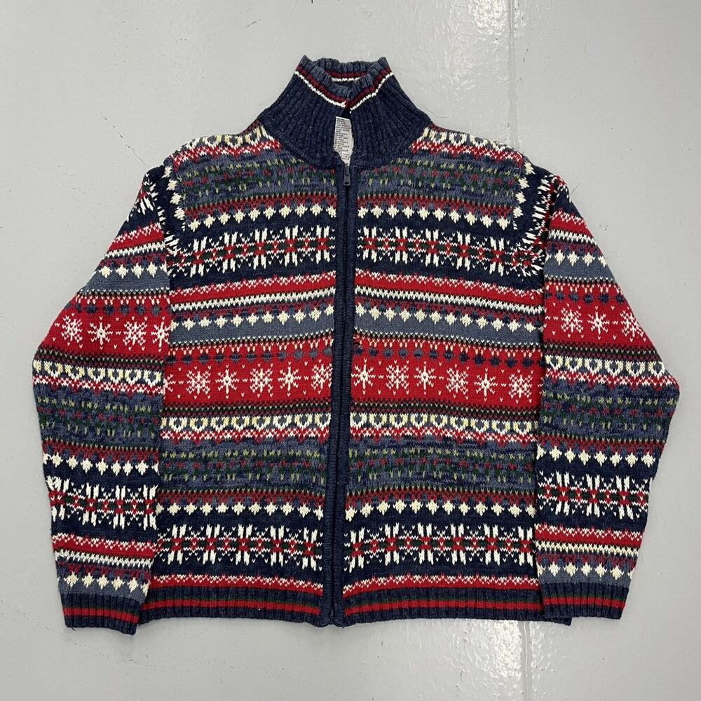 Vintage 90s Tiara Navy/Red Full Zip Pattern Sweater